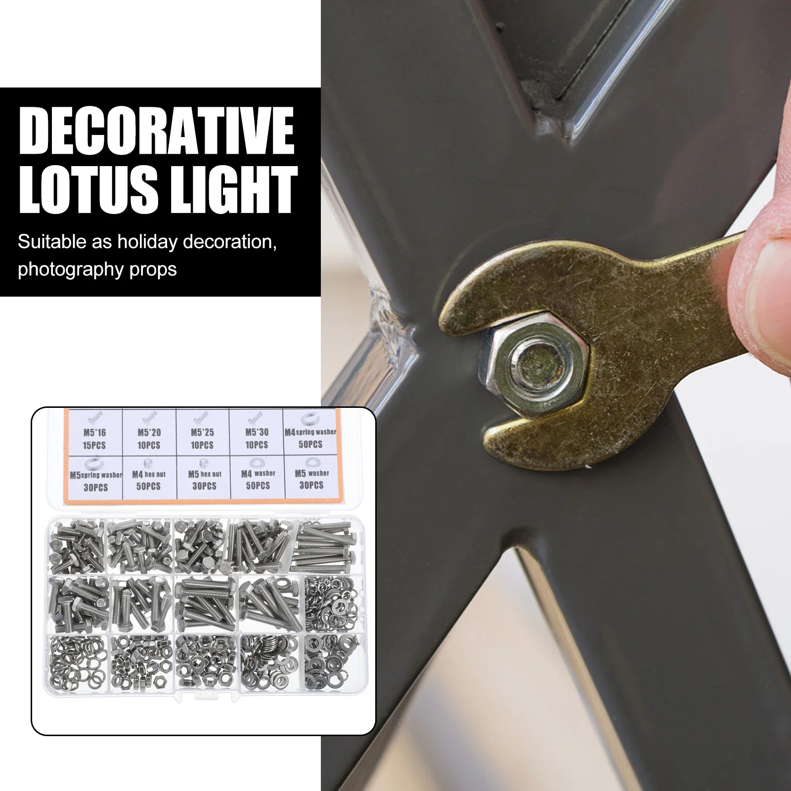 

375Pcs Stainless Steel Bolt Washer Nut Set Durable Wear-Resistant Repair Kit for Machine Furniture Car Motorcycle DIY Projects