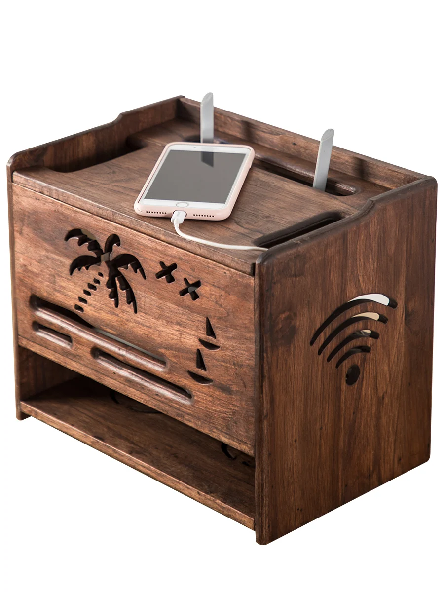 

Eco-Friendly Solid Wood Board Wireless Wifi Router Storage box Bracket Cable Storage Rack Home Decor