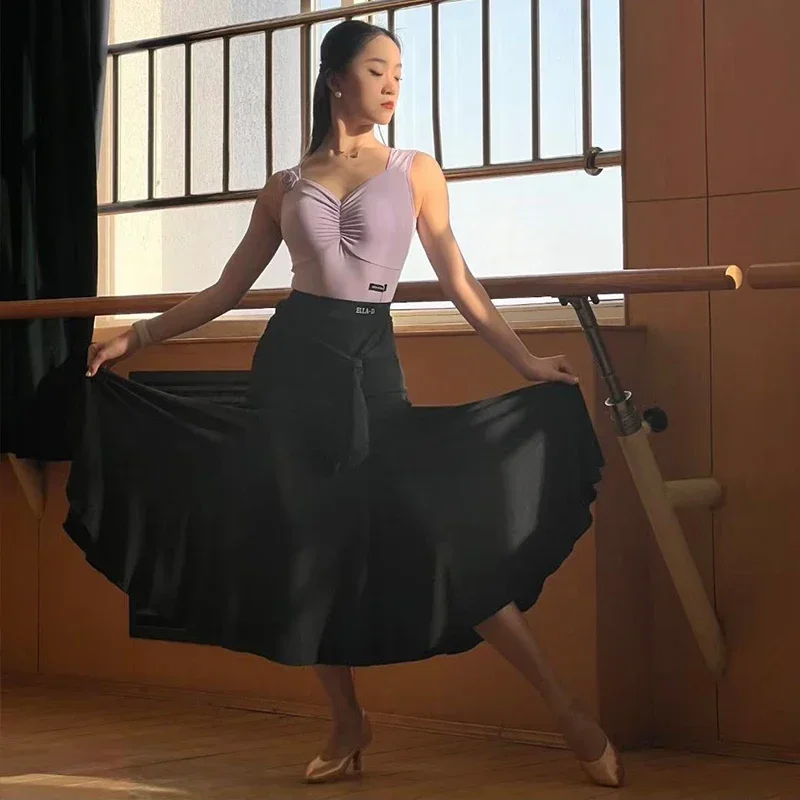 Ballroom Dance Clothes Women Sleeveless Flower Tops Black Ballroom Skirt Adult Latin Performance Costume Waltz Dresses DNV17958