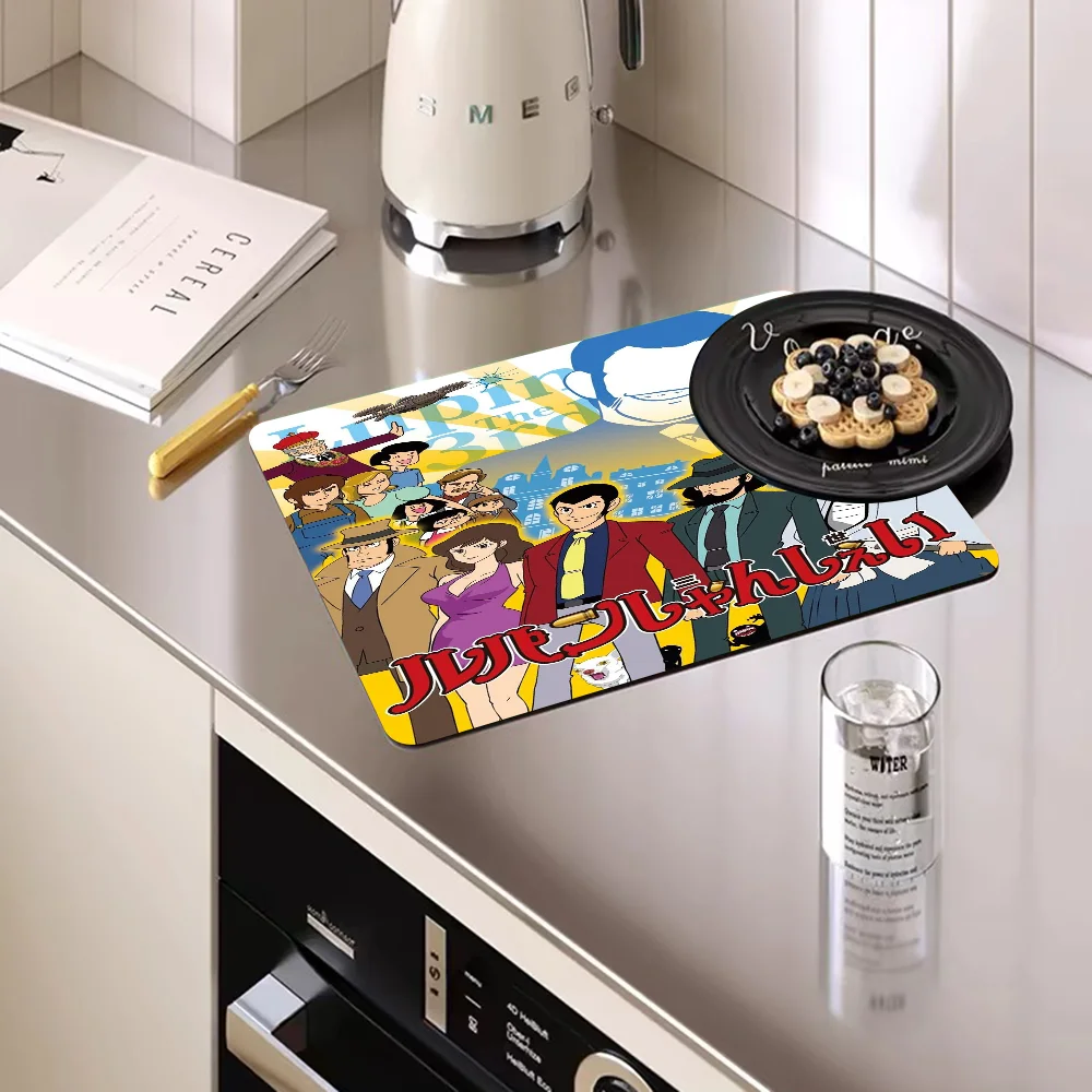 Japan Anime L-Lupin The T-Third Coffee Cup Ironing Mat Modern Art Texture Drying Mat Kitchen Counter Coffee Bar Drain Mat