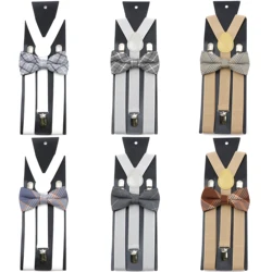 Fashion Suspenders Replaceable Bowtie Set White Black Classic Y-Back Braces Cotton Mens Striped Cravat Party Wedding Shirt Gift