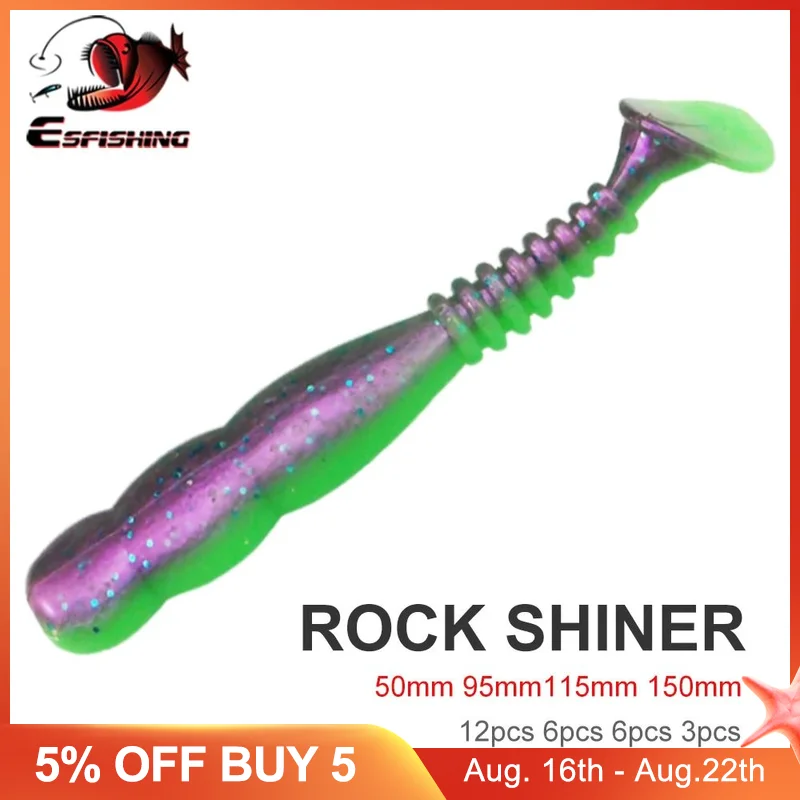 

ESFISHING Rock Viber Shad 50mm 95mm 115mm 150mm Rock Shiner Sea Soft Baits Pesca Artificial Silicone Isca Fishing Lures