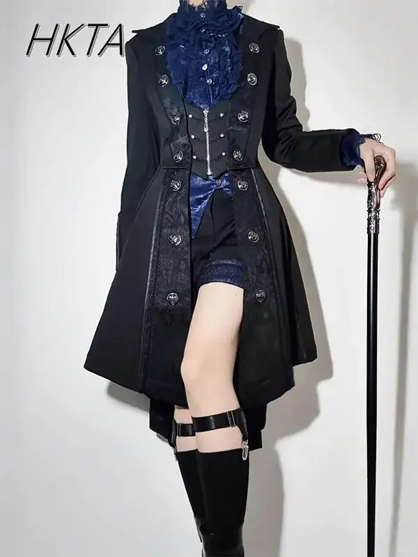 High Sense 2025 Spring New Y2k Trench Coat Dark Goth Robe Lolita Long Coats Lolita High Street Men and Women's Jacket Clothing