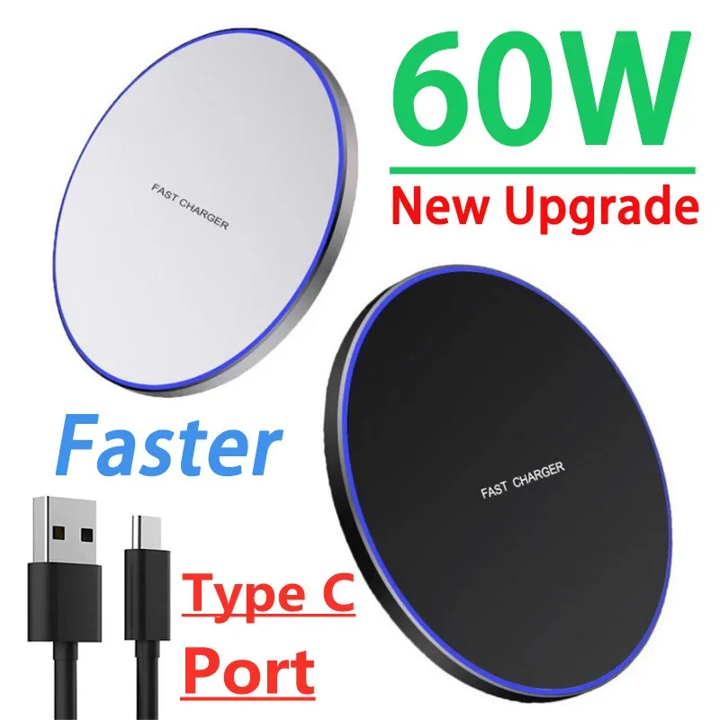 60W Wireless Charger Pad for iPhone 15 14 13 12 Pro Max X Samsung Xiaomi Phone  Chargers Induction Fast Charging Dock Station