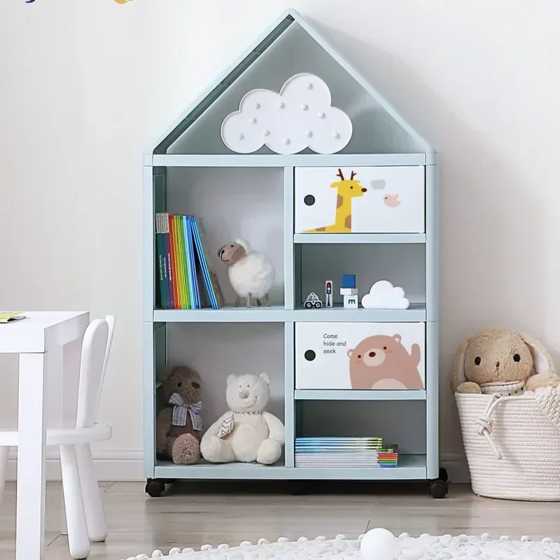 Book Cabinet Roof Shape Book Shelf Multi-layer Structure Shelf Furniture Round Corner Bookshelf For Children Universal Pulley