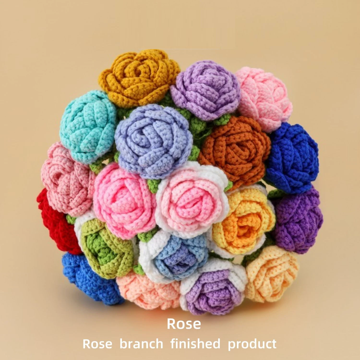 Crochet Artificial Yarn Bouquet Flowers Rose for Home Decor Colorful Flower for Vase Handmade Mother's Day Gift Wholesales