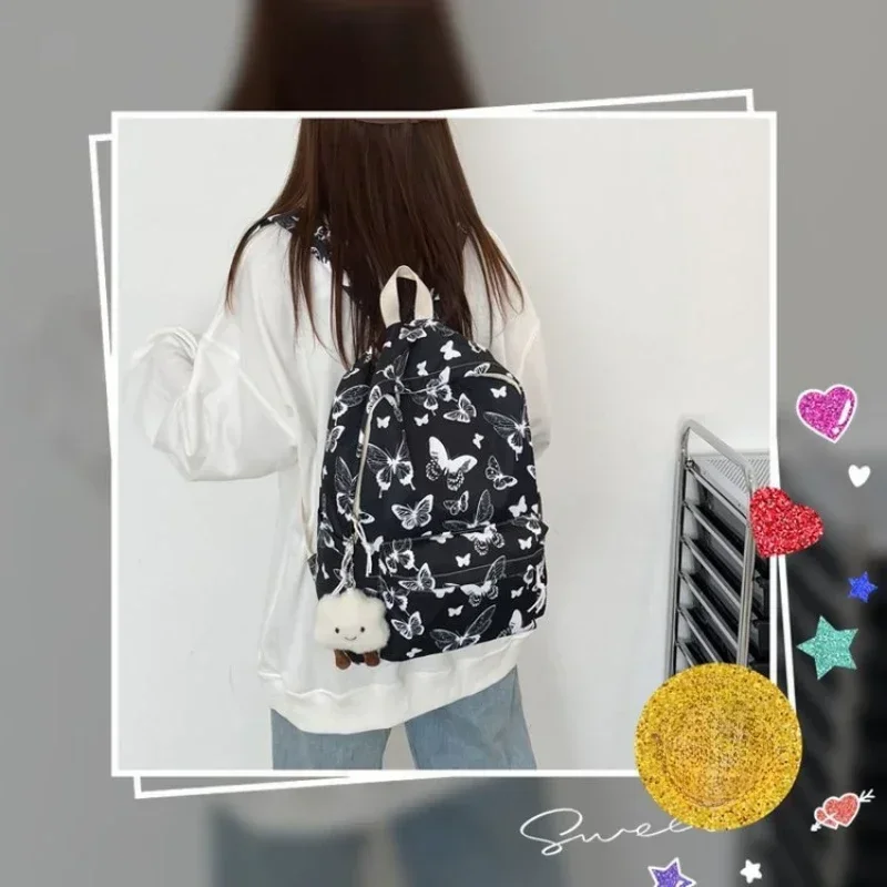 Fashion Korean Women Backpack Student Backpack for School Book Storage and Travel Organizer Butterfly Pattern Student Book Bag