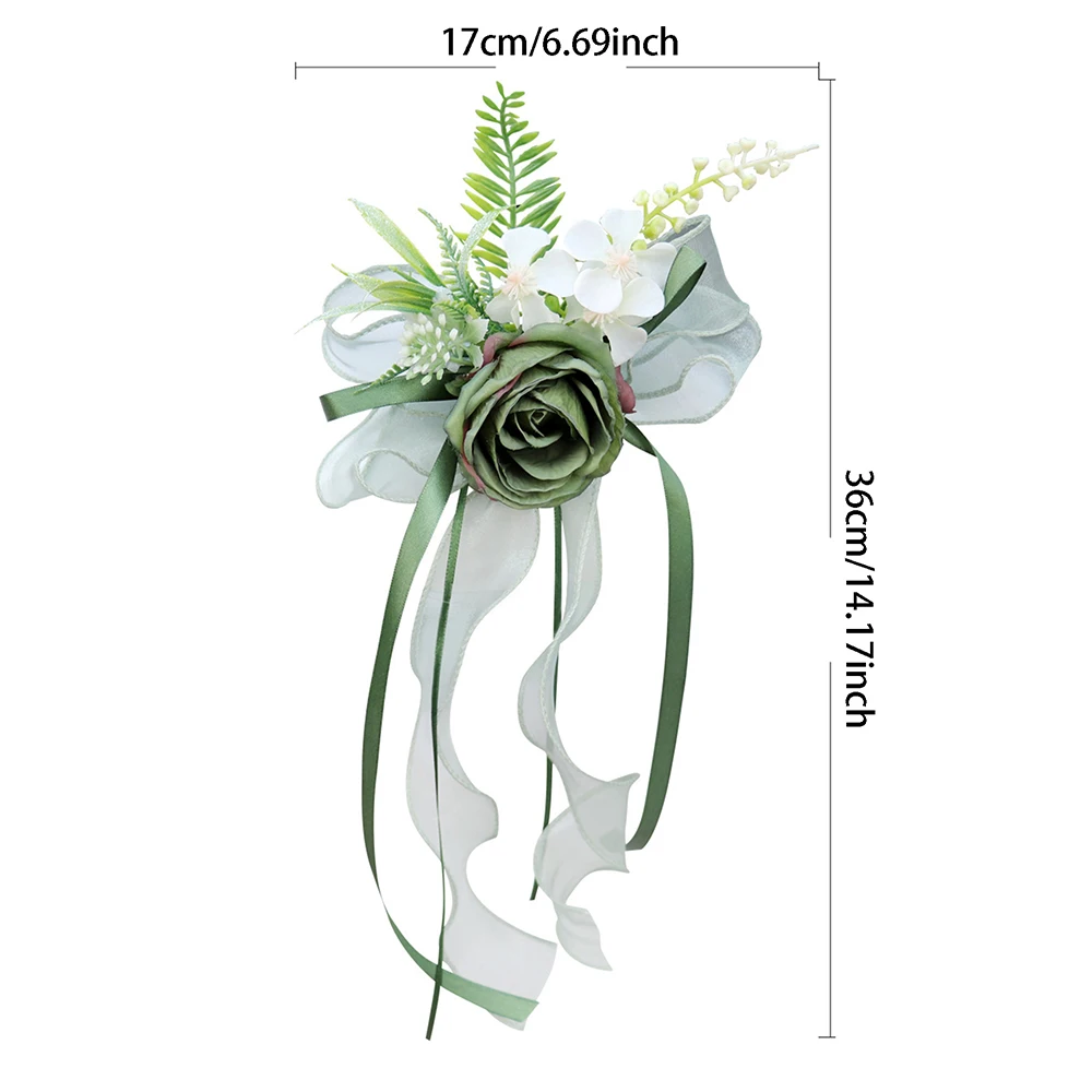Weiße Rosen Hochzeitsauto-Spiegelblumendekoration, Künstliche Blumen-Autospiegeldekoration mit Band, Romantische Brautauto-Dekoration für Hochzeitszeremonie – Detail 5