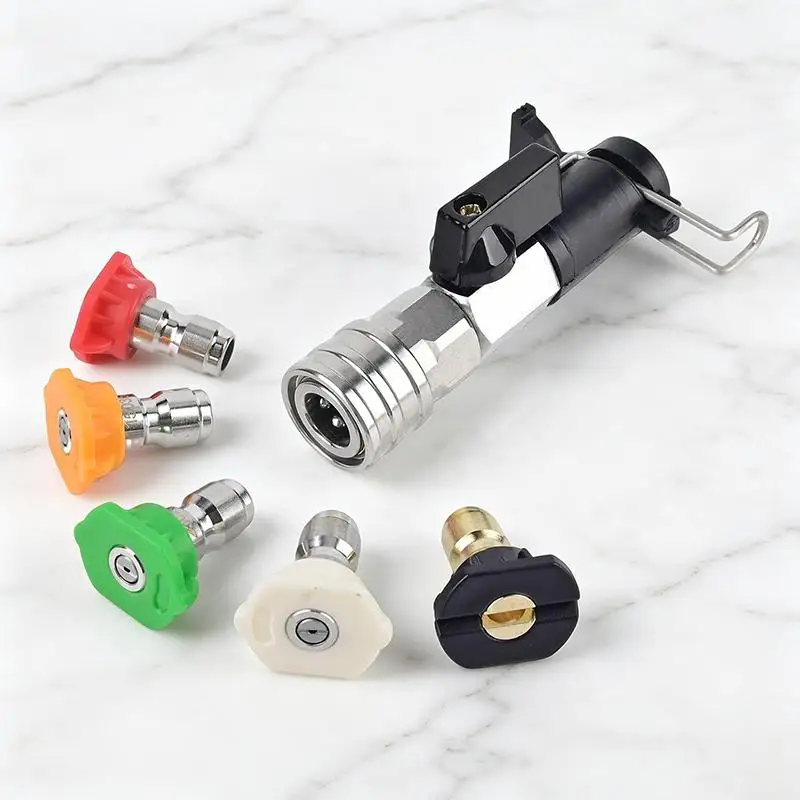 【CMO】High Pressure Washer Ball Valve Kit With 5 Spray Nozzles, Convert Water Hose Into Nozzle Tips, For Karcher Nilfisk Lavor