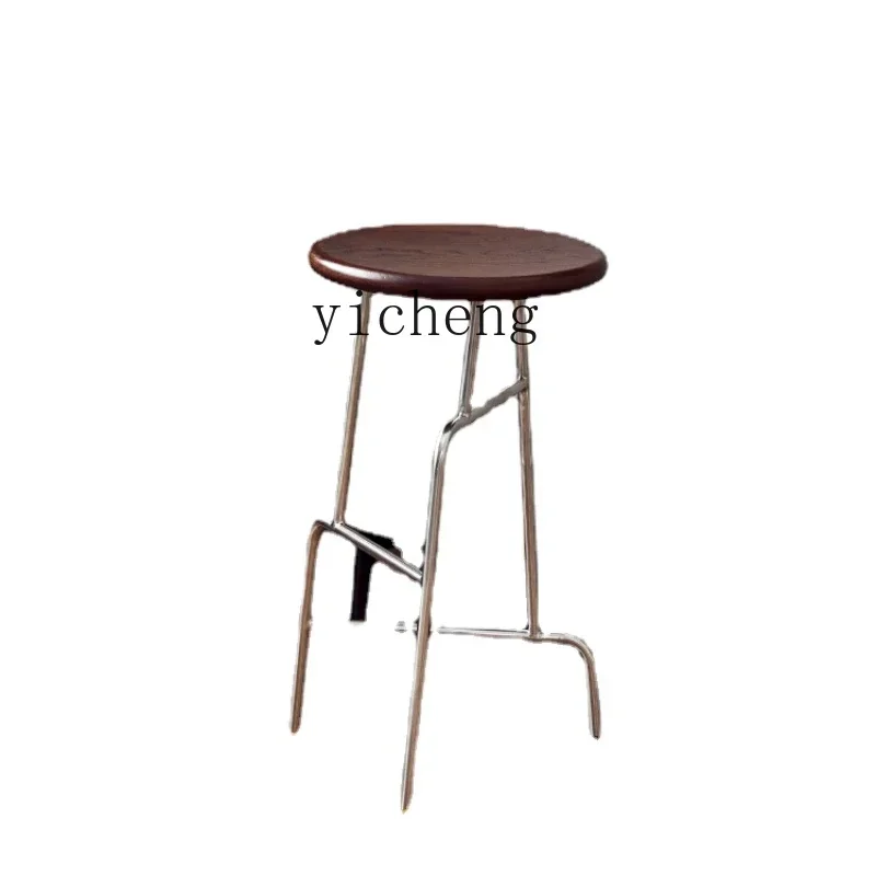 Household Leisure Solid Wood Stool Wrought Iron High Leg Light Luxury Dining Table Wine Bar StoolN10