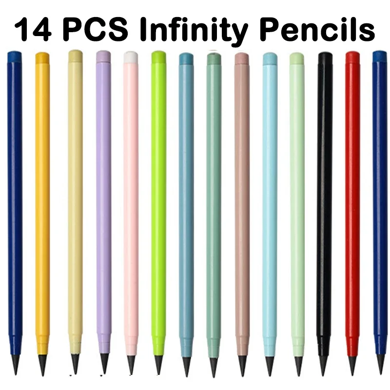 14 PCS Infinity Pencil Reusable Inkless Pencil No Sharpen Pencil for Writing Art Painting Stationery Office School Supplies