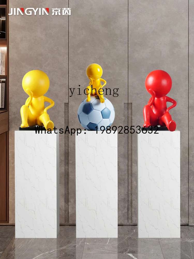 X2  Football Minions Floor Sculpture Figure Installation Entrance Cartoon Doll Ornament home decor