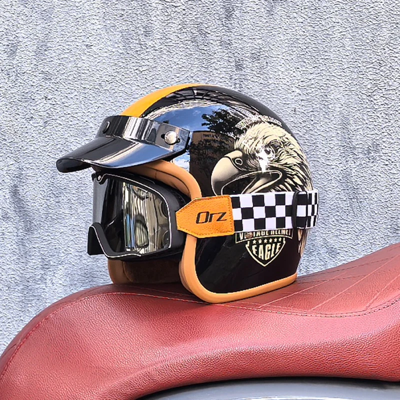 

Ретро полуоткрытый мотоциклетный шлем, аксессуары для беговых мотоциклов, мотоциклетный шлем 3/4, ретро-шлем зимой