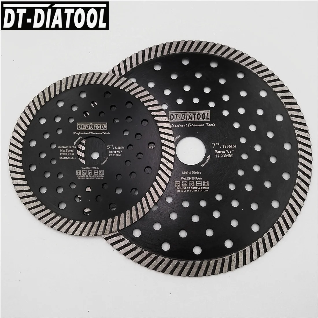 DT-DIATOOL 2個125 + 180ミリメートルダイヤモンドブレード狭いターボマルチ穴鋸刃のための御影石、大理石の切断ディスクボア: 22.23ミリメートル