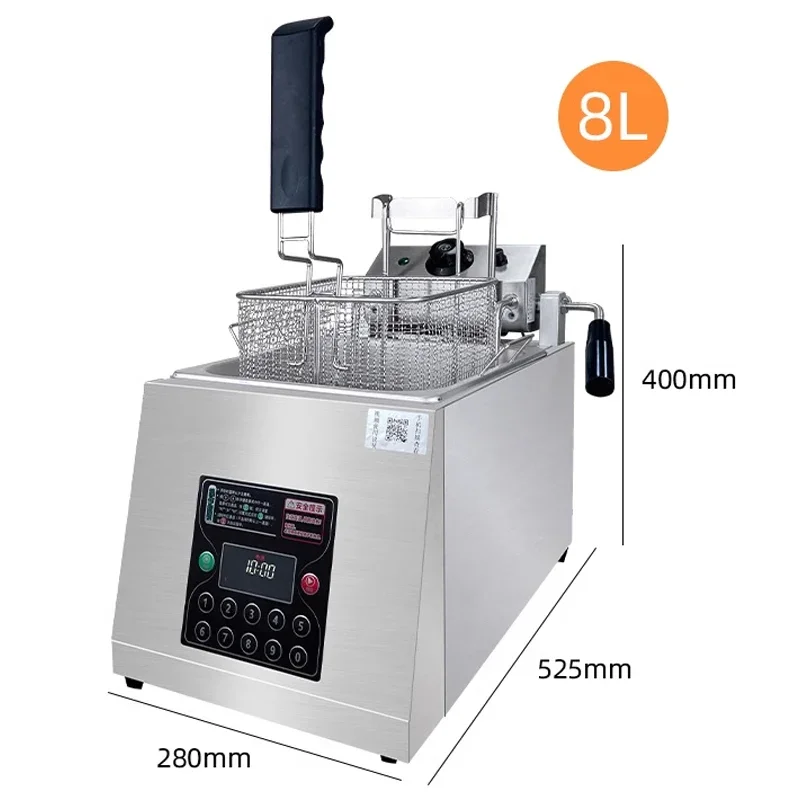 Electric Fryer Commercial Fully Automatic Lifting Fryer 8L Single Cylinder Intelligent Timing Fried Chicken Fillet French Fries