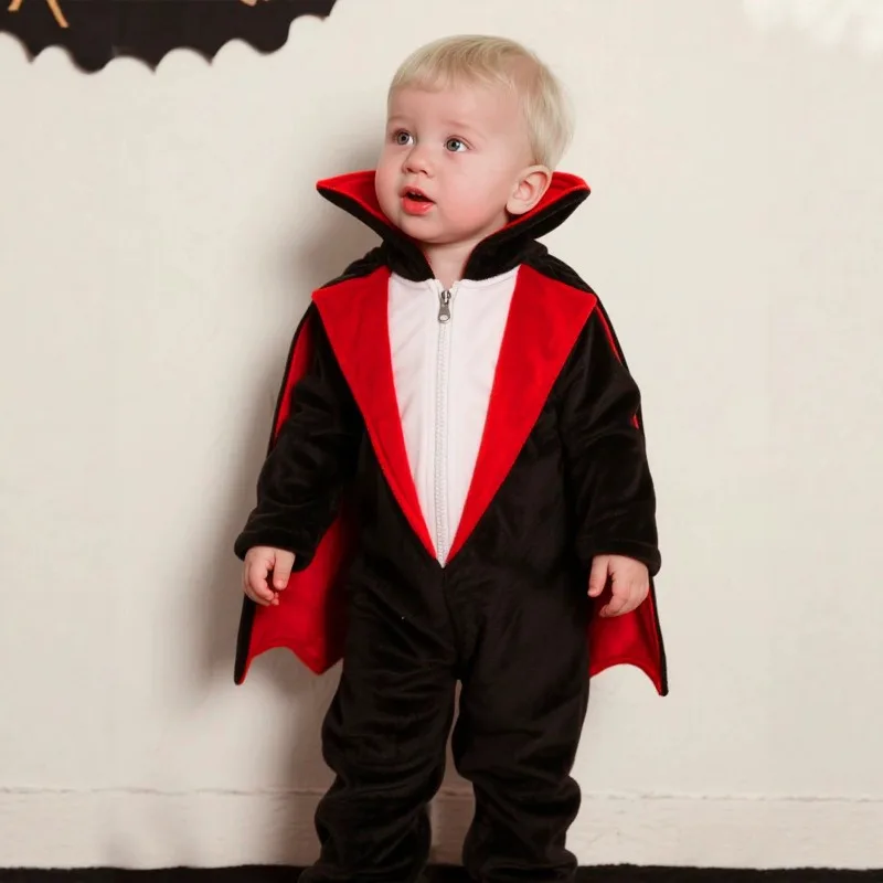 Newborn Baby Vampire Costume Romper Hooded Bodysuit Halloween Jumpsuit Onesie Toddler Zip Up Warm Plush Fleece Winter Playsuit