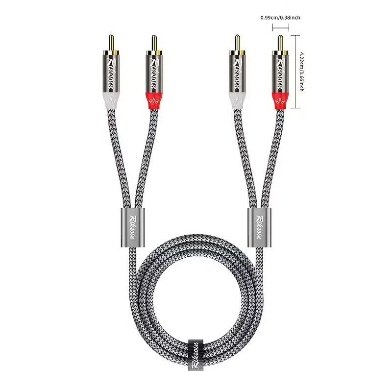 Riksoin 2RCA zu 2RCA Audiokabel, Dual RCA Stereo, Nylon-Ummantelung, Hochbelastbar, für DVD/Computer/TV/Verstärker/Subwoofer/Lautsprecher, Premium – Detail 5