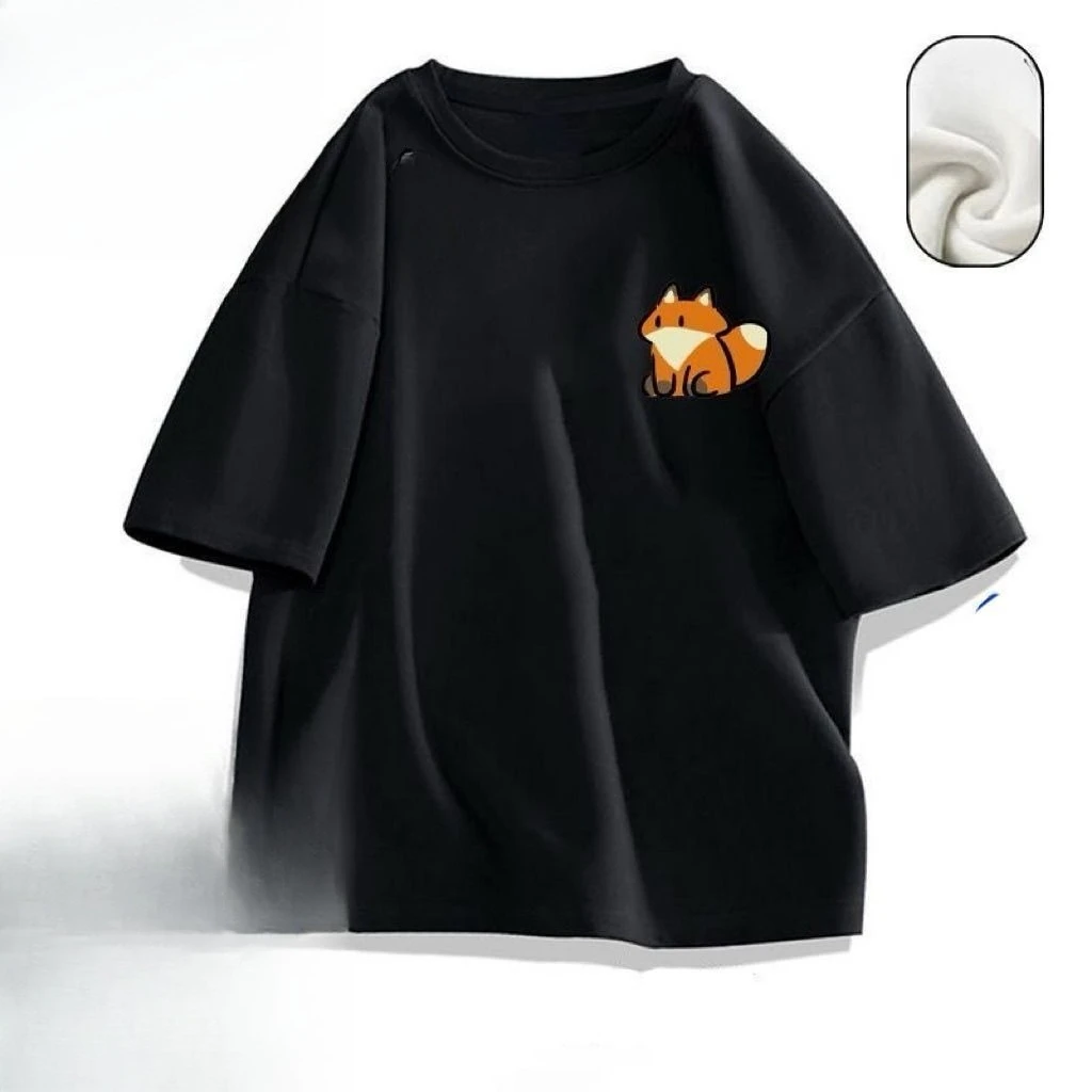 New American Little Fox Ins Heavy Casual Men's and Women's Pure Cotton Printed Short-sleeved Youth Trend Top