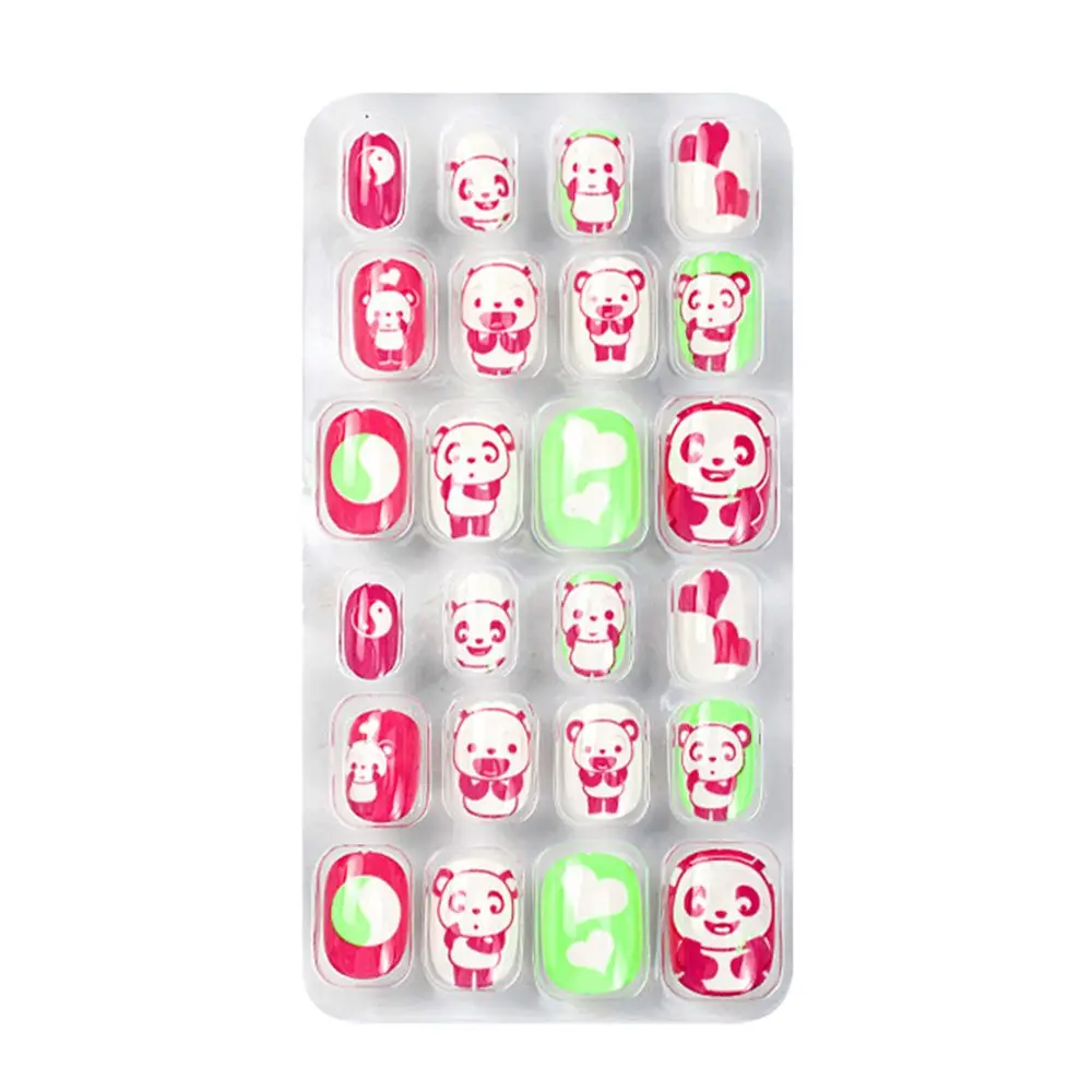 24Pcs/Set Cartoon Style Fashion Full Cover Finger Nails Decor False Gel Short Square Fake Nails False Nail Nail Tips Nail Art