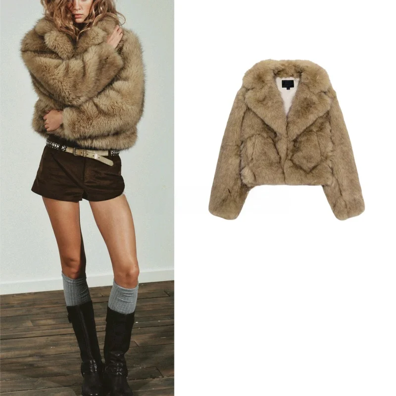 شتاء جديد المرأة ort Svel معطف تأثير الفراء الاصطناعي طويل Sve بدوره إلى أسفل طوق Jaet عادية Sle فضفاض صالح