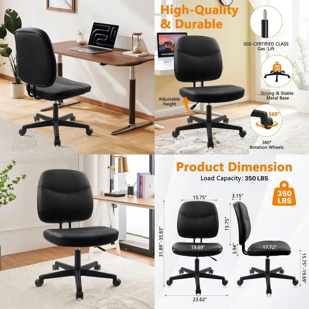 

Эргономичное офисное кресло из искусственной кожи с поясничной опорой, регулировкой высоты и поворотом на 360° ° Поворотные колеса, черные