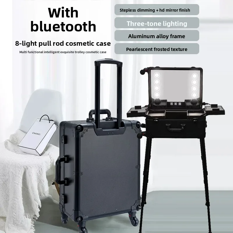Large Capacity Professional Lighted Rolling Makeup Case for Stylists Travel Makeup Organizer Large Capacity Aluminum Makeup Case