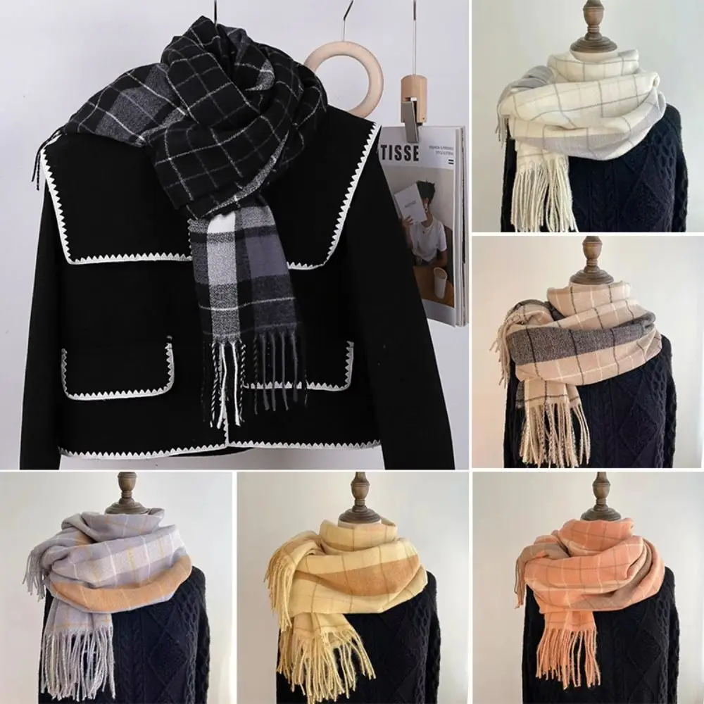 Fashion Imitation Cashmere Winter Plaid Scarf Windproof Soft Long Tassel Scarves Blanket Thick Warm Women Wrap Shawls