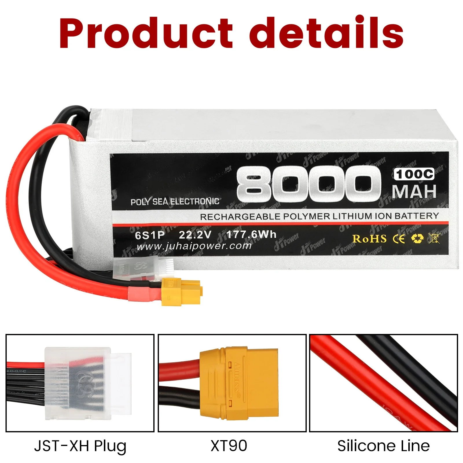 6S 8000mAh 40C/60C Dual-Rate LiPo Battery XT90 Plug for FPV Drones/RC Cars/Boats Explosion-Proof Hard Case Rechargeable battery