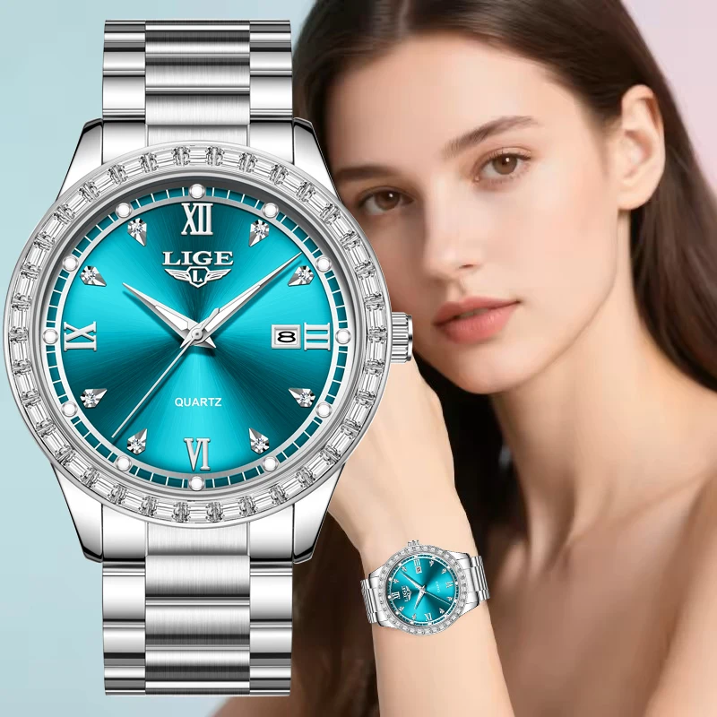 

Новые женские водонепроницаемые часы LIGE, роскошные часы с бриллиантами для женщин, простые элегантные светящиеся кварцевые наручные часы, подарок
