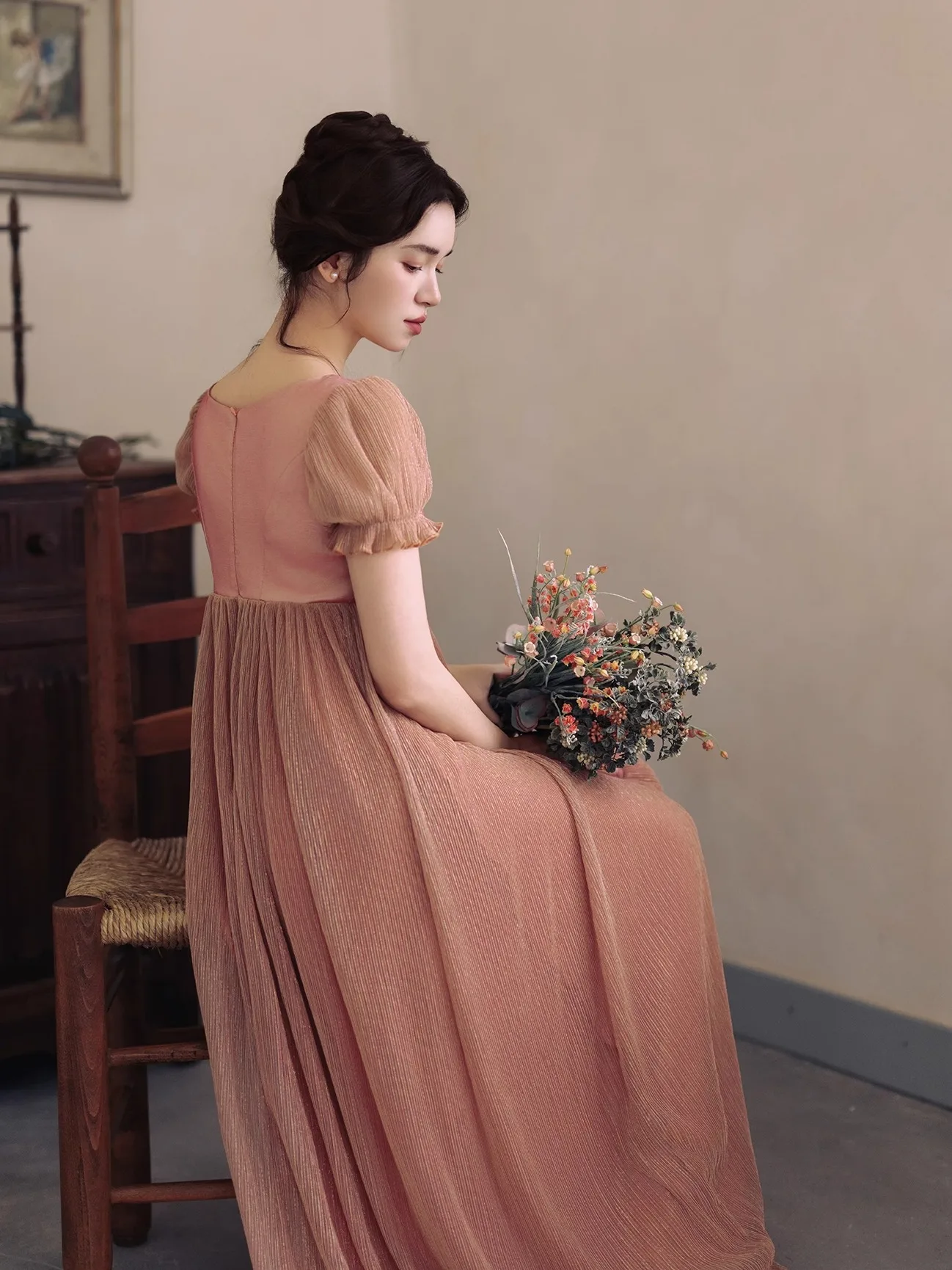 TIYIHAILEY レディース メッシュワンピース 半袖 ロング丈 マキシワンピース S-XL ヴィンテージ ハイウエスト 2026年新作 ピンク 夏 スクエアネック