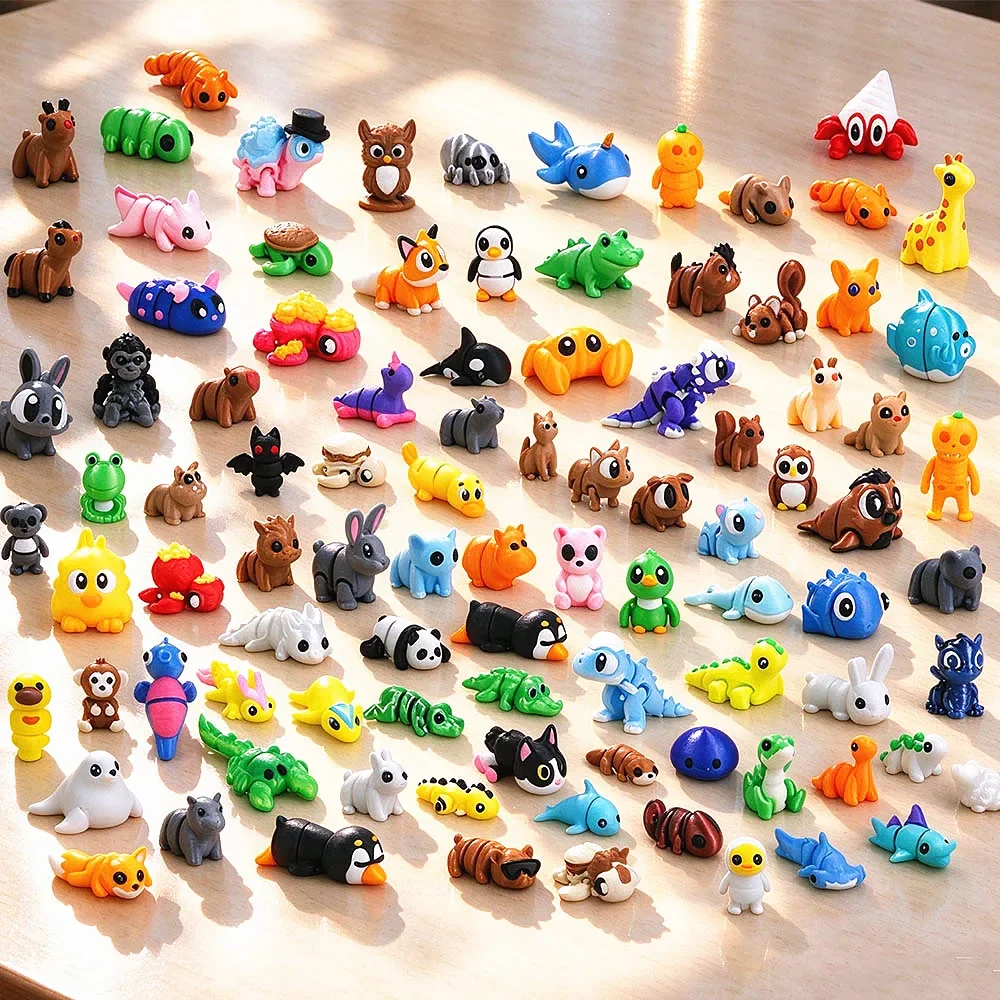 Cute Animal Figurine 3D Printed Animal Model Joint Movable Cartoon Ornament Sets Home Office Desktop Decoration Wholesale