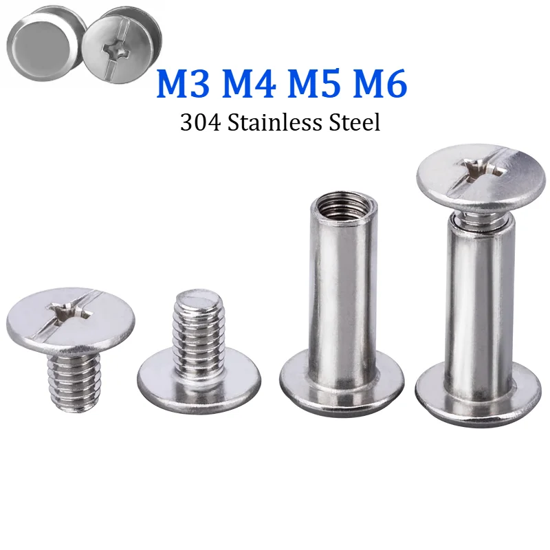 SUS304 Stainless Steel Chicago Screw Nail Rivet Bolt M3 M4 M5 M6 Leather Bag Belt Photo Scrapbook Album Book Post Binding Screws