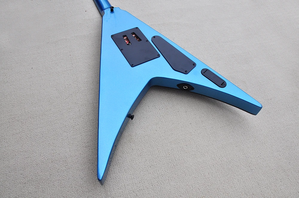 Left Hand 6 Strings Blue V Electric Guitar with Tremolo Bar,Rosewood Fretboard,Can be Customized