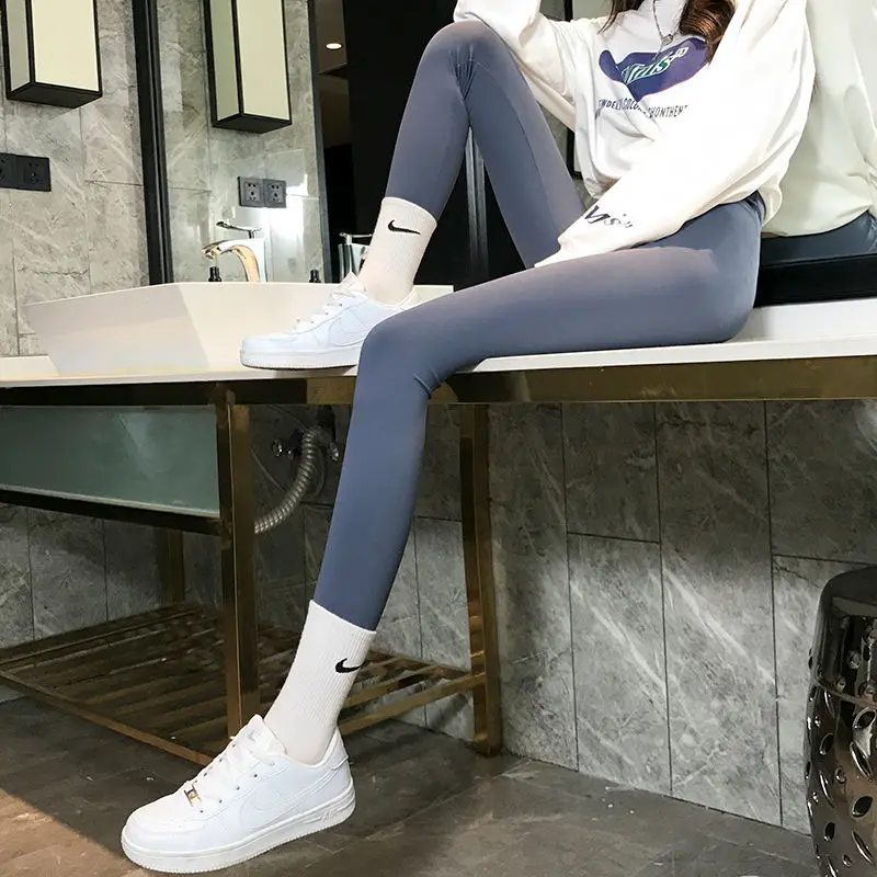 Leggings de lã feminino amarelo anti-exposição cinza tornozelo comprimento divisão personalidade escritório stretchable deslocamento fora vestindo ol