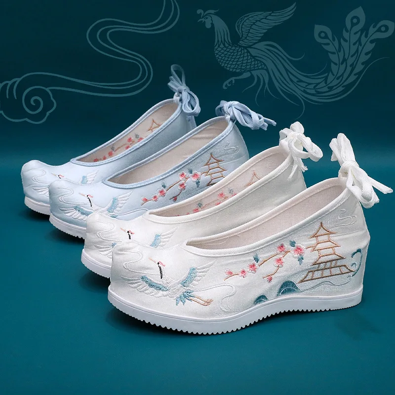 Hanfu Shoes Women's Ancient Costume Shoes Inner Heightened Embroidered Shoes Spring and Summer Shoes Skirt Ancient Costume Shoes