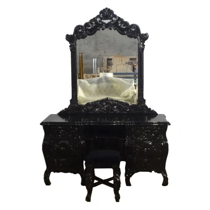 

Antique replica Rococo dresser set with mirror and stool Wooden dresser set Bedroom set Furniture
