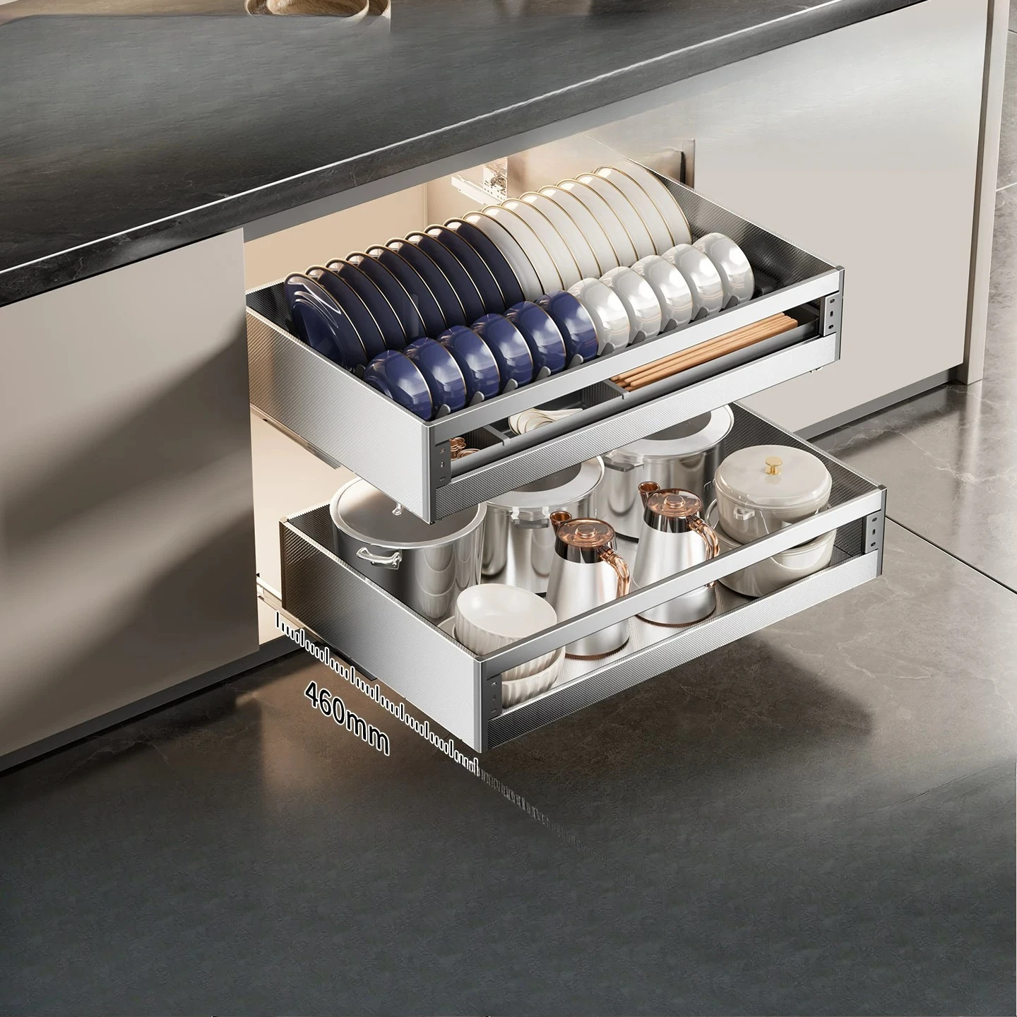 LMM three-layer drawer type dish basket 304 stainless steel seasoning rack storage