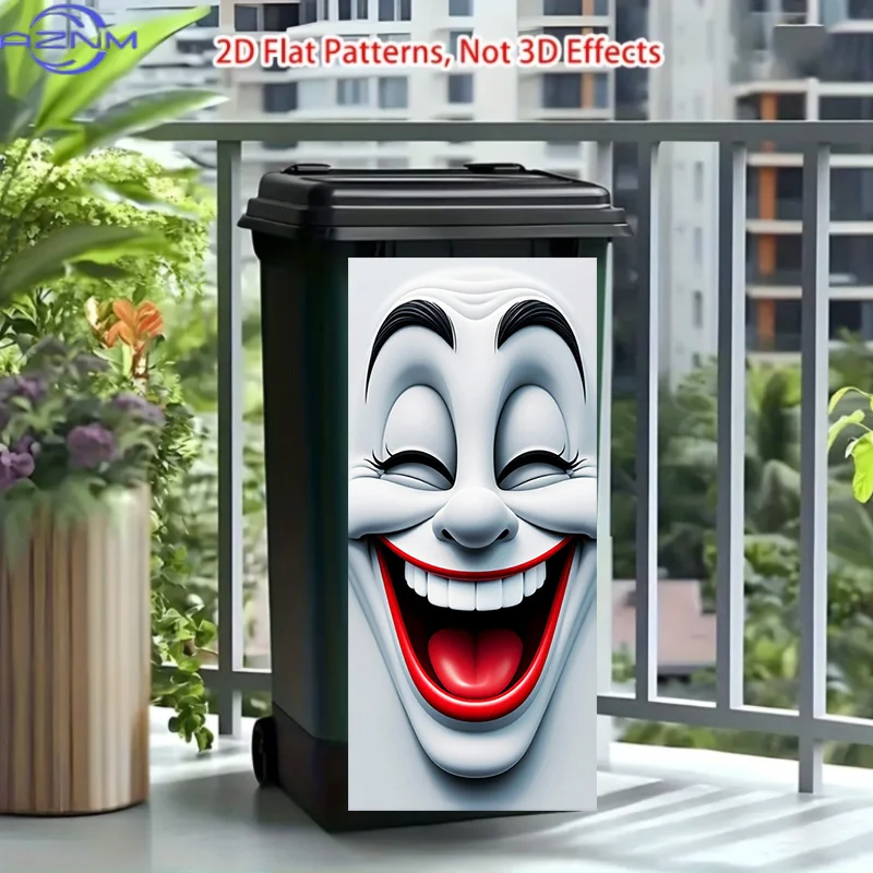 Sheet of Trash Can Sticker, Featuring a Maniacal Clown Face Pattern Theme Design, This Matte Surface Sticker Is Suitable for
