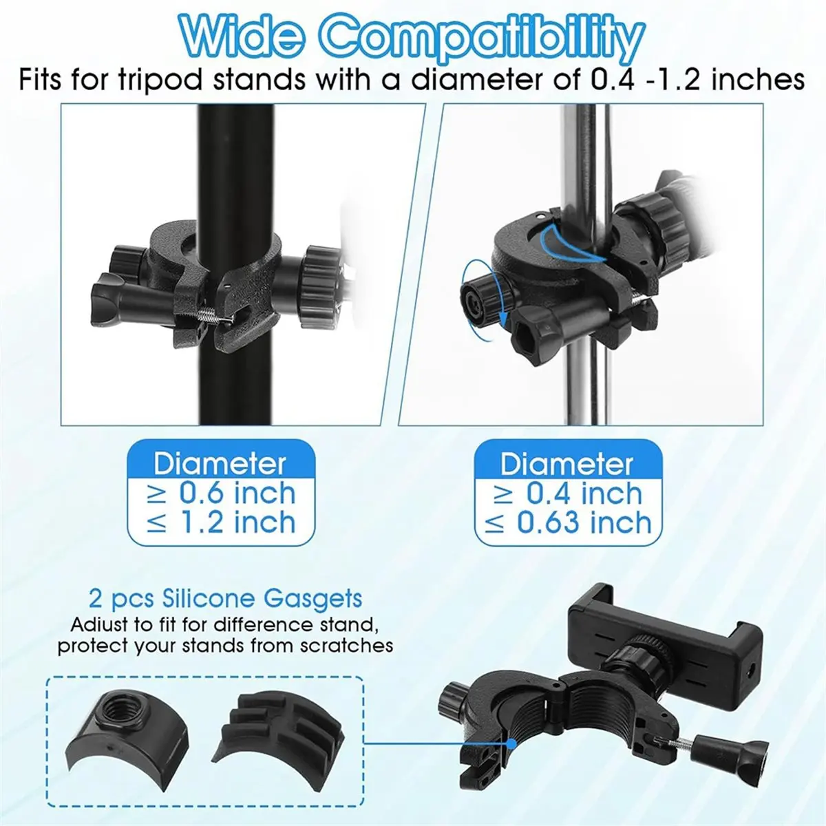 3 Pack Phone Holder for Microphone Stand, Adjustable Mic Stand Phone Holder 360° Swivel for Most Model Smart Phones