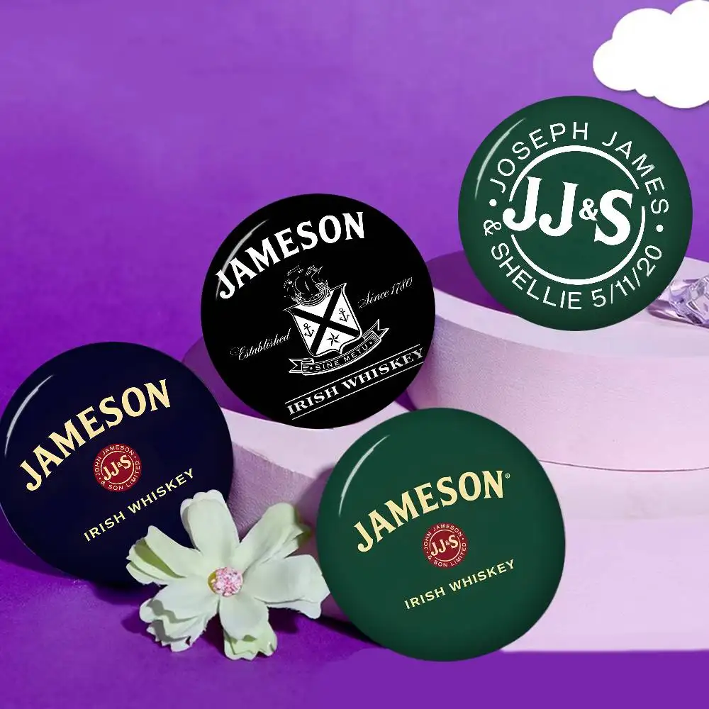 Whiskey Brand J-Jameson I-Irish W-Whiskey 32/44/58mm Handmade Pin Round Funny Snap-in Brooches for Backpack Cothes Badge