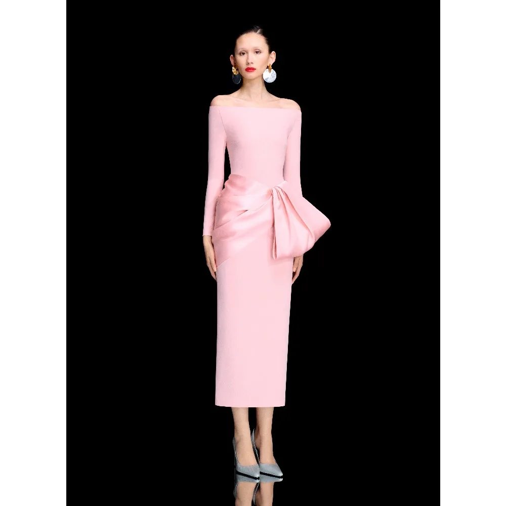 

Customized Off Shoulder Evening Dresses Pink Maxi Party Dress Pink Long Elegant Modern Prom Cocktail Gowns for Women 2026
