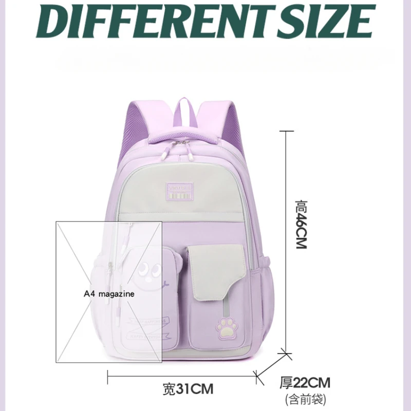 Mochila cor-bloqueio para crianças e estudantes adolescentes, mochila escolar impermeável com design dos desenhos animados, para estudantes do ensino médio