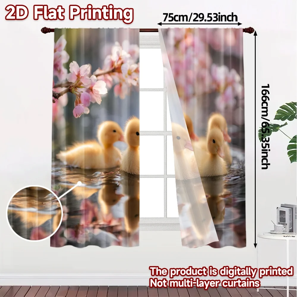 2pcs, 2D FLAT PRINTING Curtains (Without Rod) Ducklings Blossom Contemporary Modern Curtains Versatile Fabric Curtains Outdoor