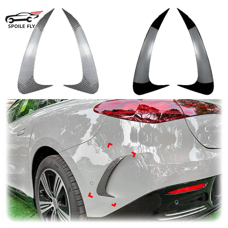 

2X 2023 To Up For Mercedes Benz EQE Class V295 Rear Bumper Canard Splitter Lip Side Spoiler Cover ABS Glossy Black Carbon Fiber