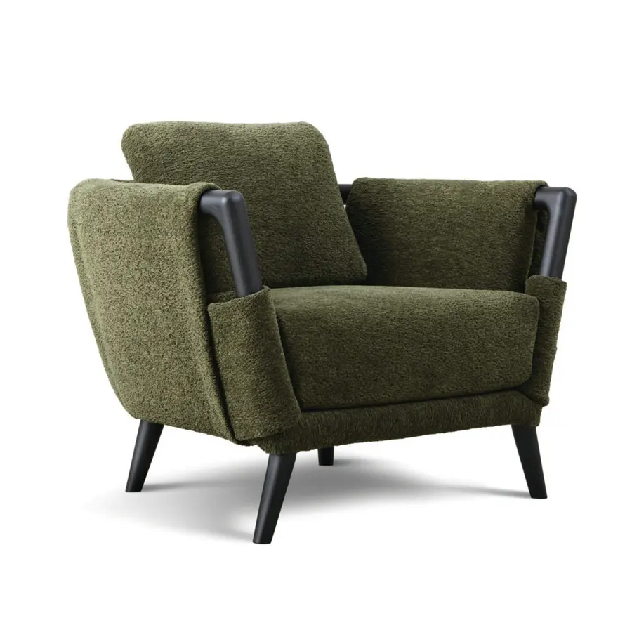 #Modern Designer Handcrafted Solid Wood Living Room Comfortable Upholstery Fabric Armchair Single Sofa Bedroom Casual Chair
