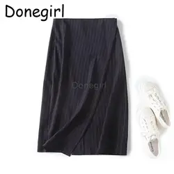 Donegirl Women 2023 New Autumn High Waist Striped Printed Skirt Slim Simple Commute Versatile Temperament Midi Skirt Female Chic