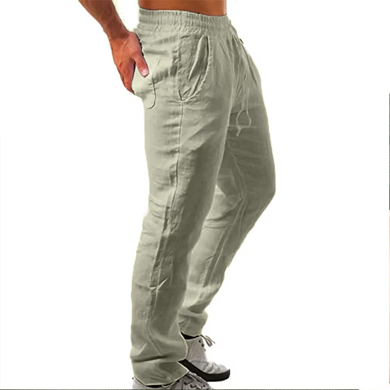 Korean Summer Men\'s Linen Pants New Breathable Solid Color Comfortable Pants Fitness Yoga Jogging Sweatpants Streetwear