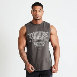 Summer cotton men's tank top Gym workout men's Breathable sportswear Fashion wide shoulder crew neck top