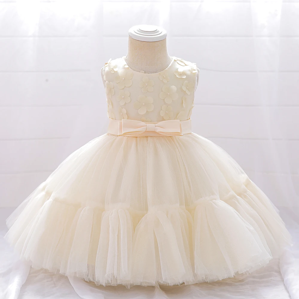 Toddler Baby Party Dresses For Girls Birthday Wedding Gown Tulle Infant Princess White Baptism Dress Newborn Christening Gown