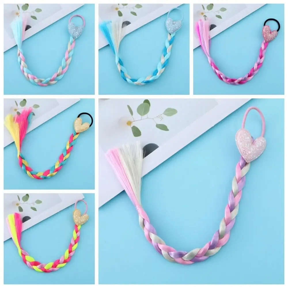 Synthetic Girls Braided Ponytail Love Heart Sequined Colorful Braid Headband Hair Ornament Rubber Bands Kids Cartoon Ponytail